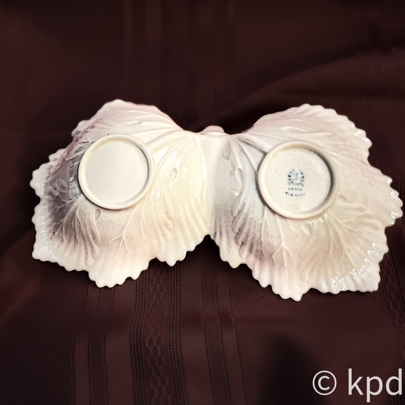 Vintage Lenox Gold Trimmed Double Leaf Handled Porcelain Candy Nut Dish Bowl - Picture 8 of 9